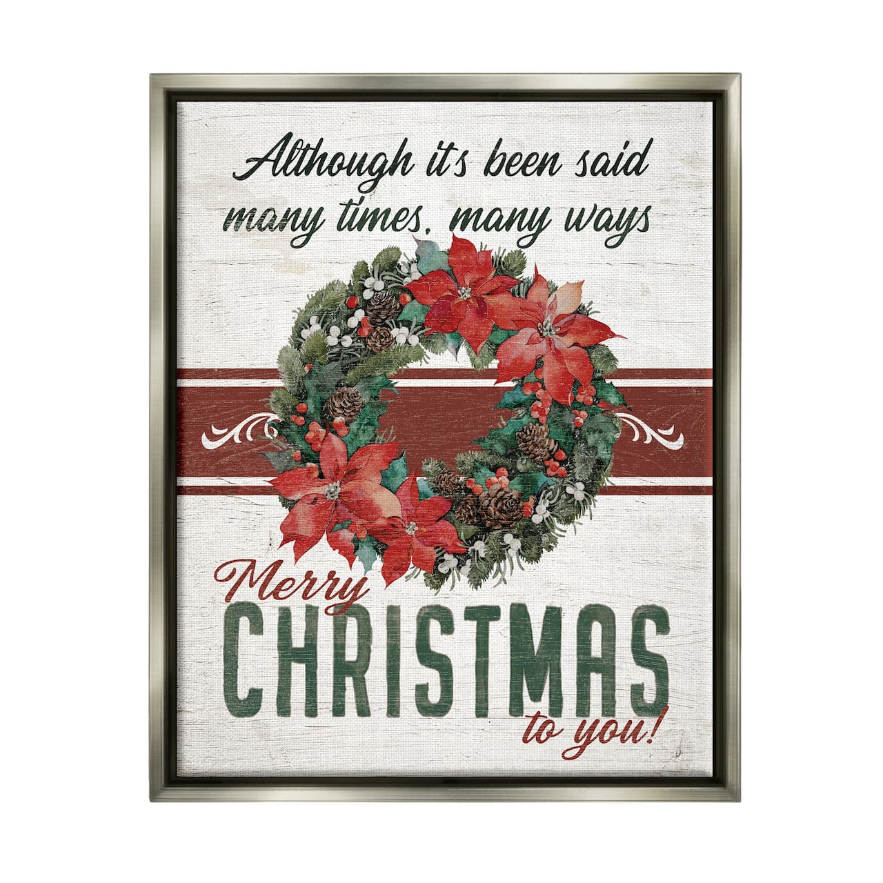 Stupell Industries Merry Christmas To You Vintage Poinsettia Framed Floater Canvas Wall Art